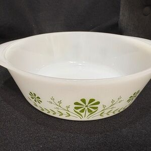 Vintage Glasbake Green Daisy 2 QT Casserole Baking Dish #J514
